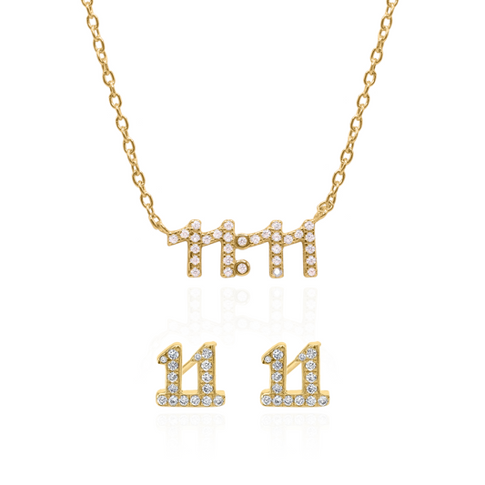 Angel Numbers 11:11 Gift Set | Necklace & Stud Earrings | 18k Gold Plated
