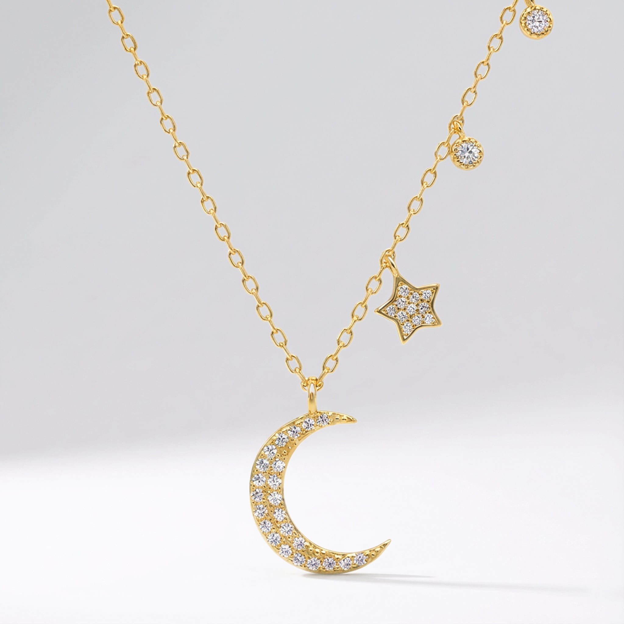 slim fit dress slacks Ariya Moon & Star Charm Necklace | 18k Gold Plated