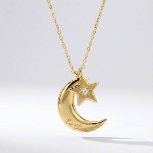 Cherish To The Moon & Back Necklace | 18k Gold Plated