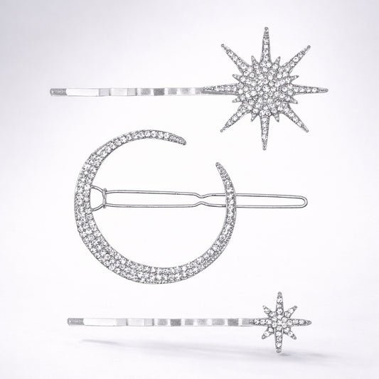 Juno Moon & Star Hair Clip Set | Silver