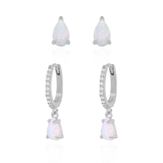 Opal Earring Gift Set | Huggie Hoops & Stud Earrings | 925 Sterling Silver