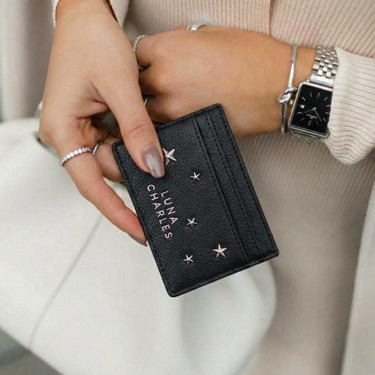 Tala Star Studded Card Holder - Black & Silver