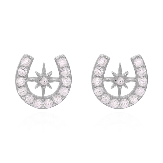 Zada Horseshoe Star Stud Earrings | 925 Sterling Silver