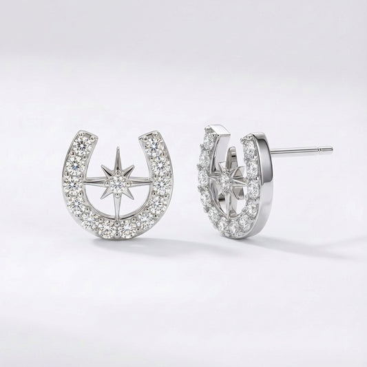 Zada Horseshoe Star Stud Earrings | 925 Sterling Silver
