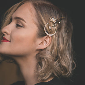 Juno Moon & Star Hair Clip Set - Luna Charles | crystal, hair accessories, moon, sparkle, Star, wedding | 