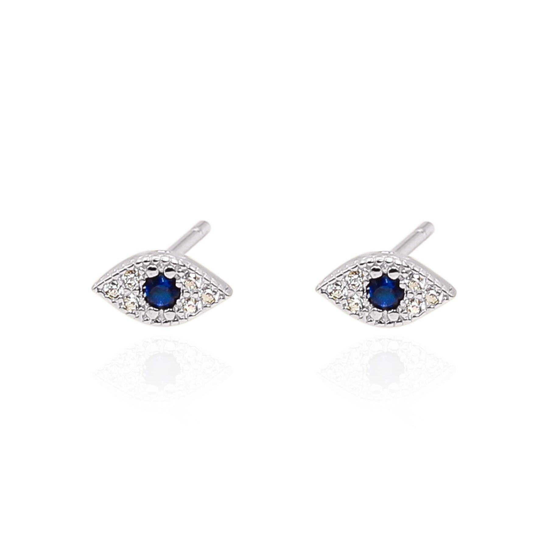 Sterling Silver Evil Eye Earrings Set With Sapphire Blue and Clear Cubic Zirconia selling Stones