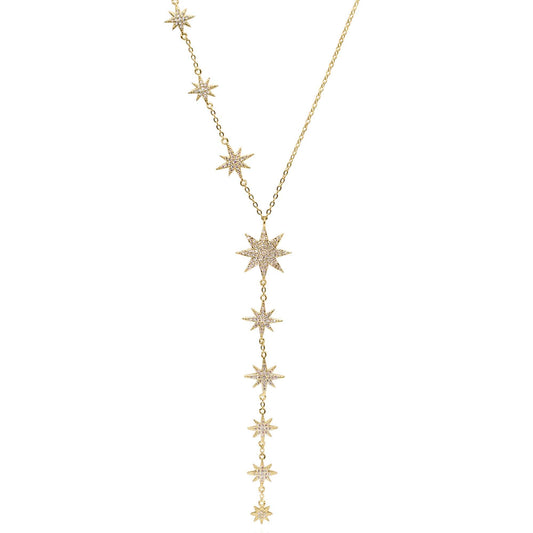 Juliet Star Burst Y Drop Necklace | 18K Gold Plated - Luna Charles | chain, gold, Jewellery, necklace, pendant, sparkle, Star, statement, wedding |