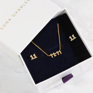 Angel Numbers 11:11 Gift Set | Necklace & Stud Earrings | 18k Gold Plated