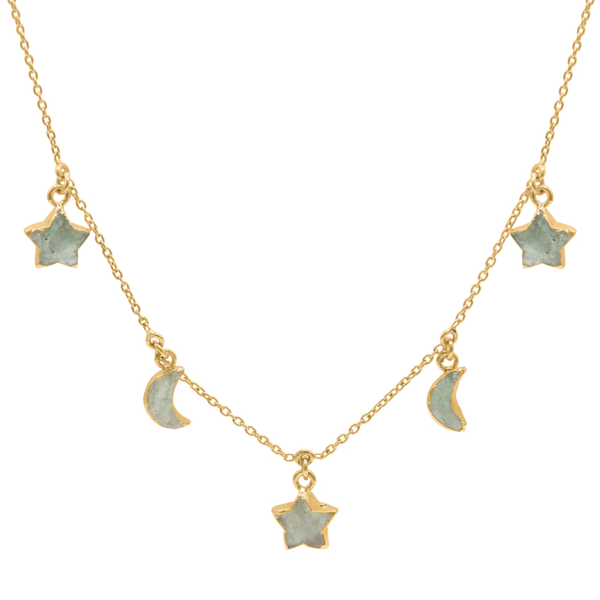 Adela Aventurine Star & Moon Charm Necklace | 18k Gold Plated