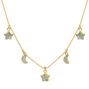 Adela Aventurine Star & Moon Charm Necklace | 18k Gold Plated