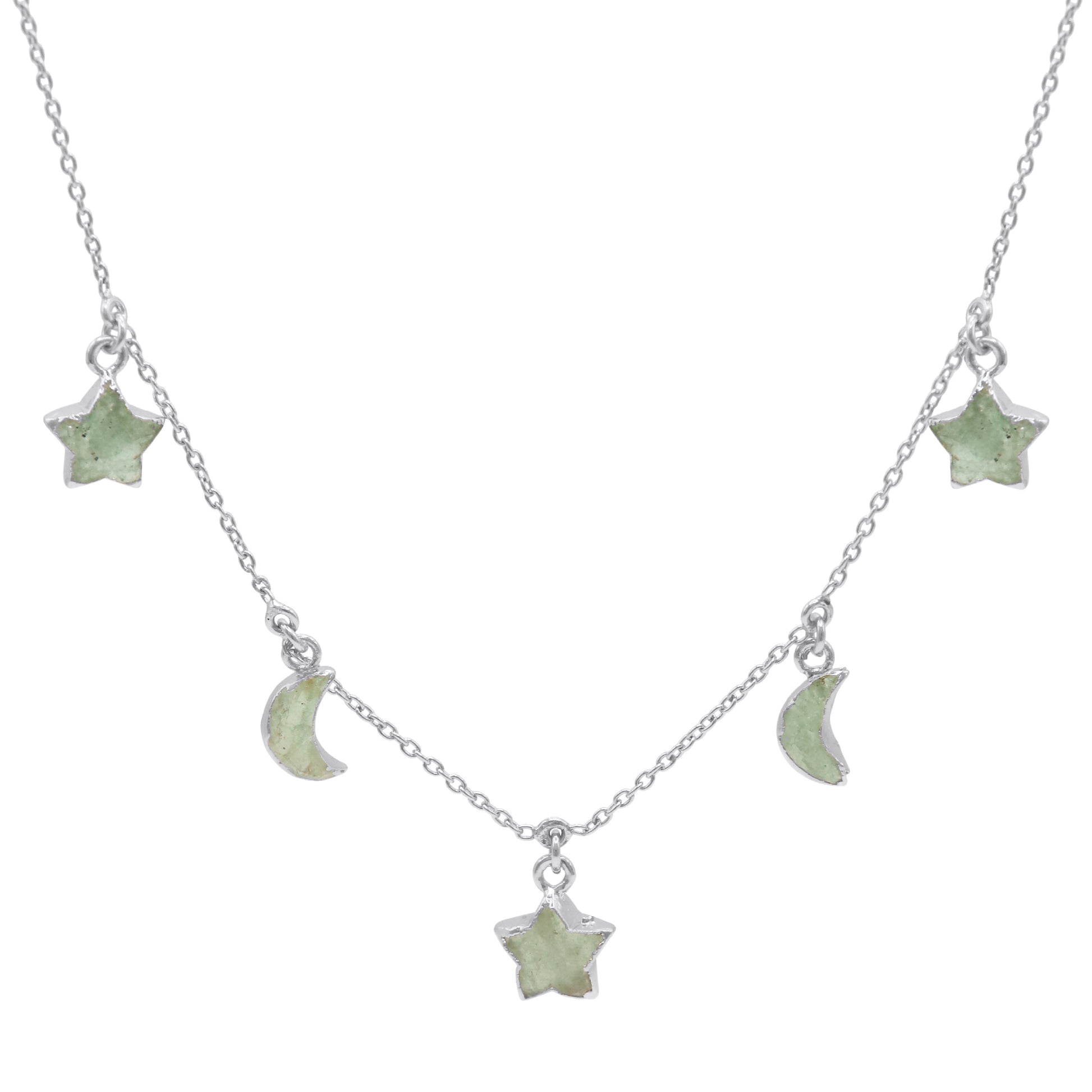 Adela Aventurine Star & Moon Charm Necklace | 925 Sterling Silver