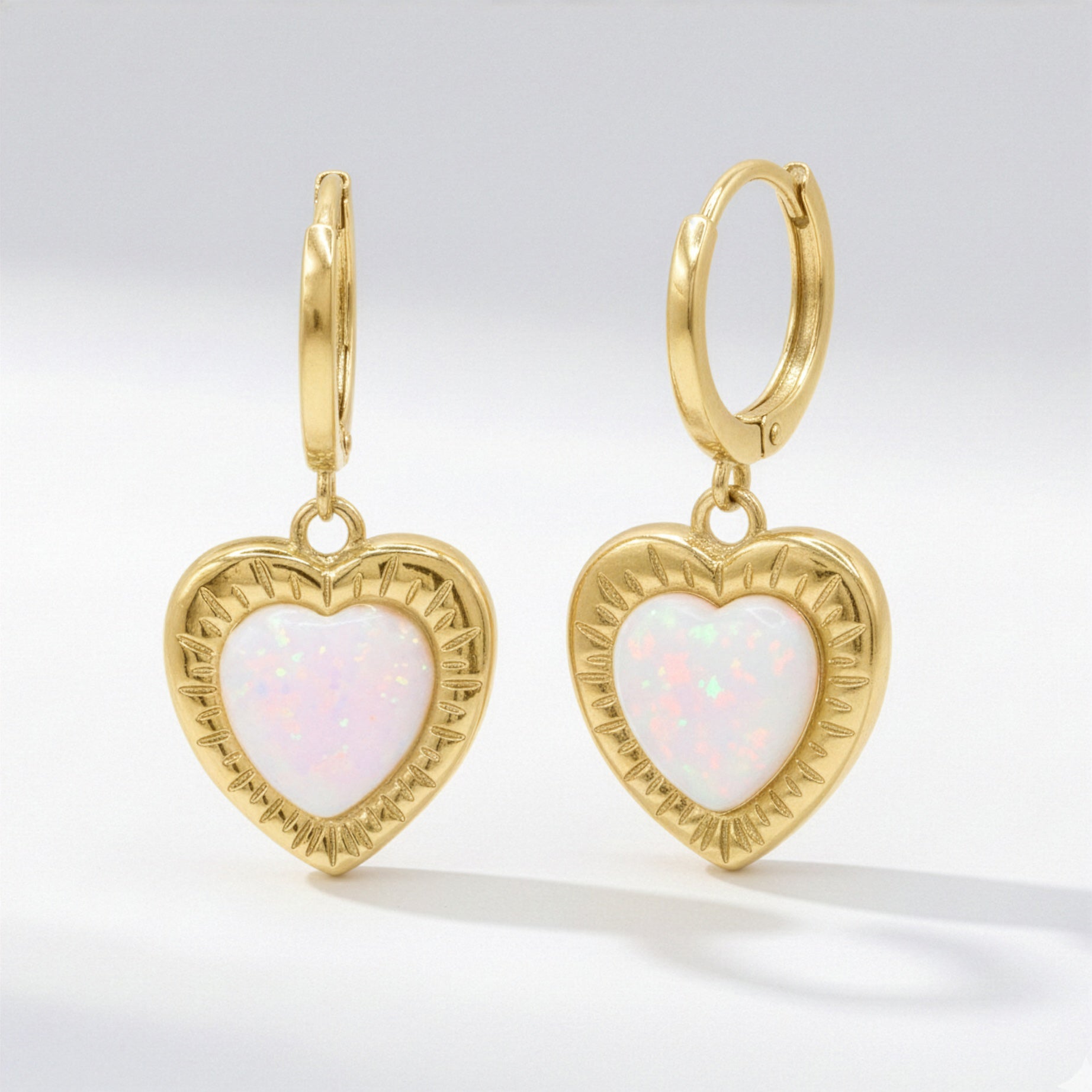Adore Opal Heart Huggies | 18k Gold Plated