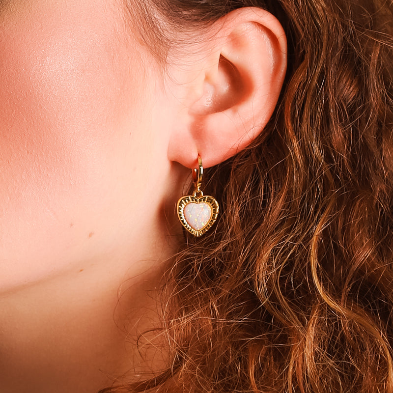 Opal Heart Earring Gift Set | Huggie Hoops & Stud Earrings | 18k Gold Plated