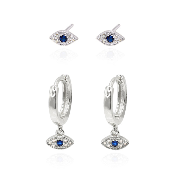 Evil Eye Earring Gift Set | Huggie Hoops & Stud Earrings | 925 Sterling Silver