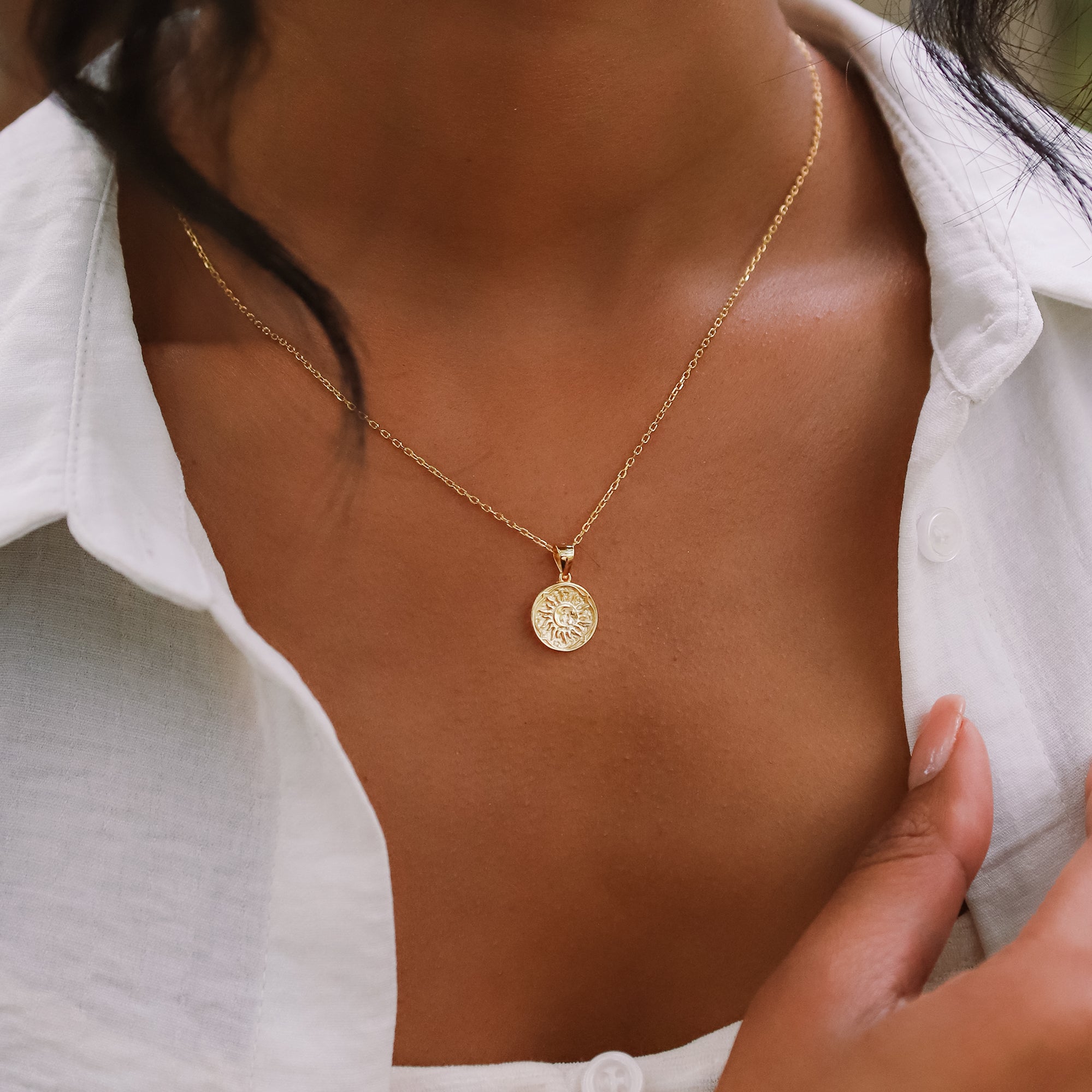 Alba Sun Coin Necklace 18k Gold Plated Luna Charles