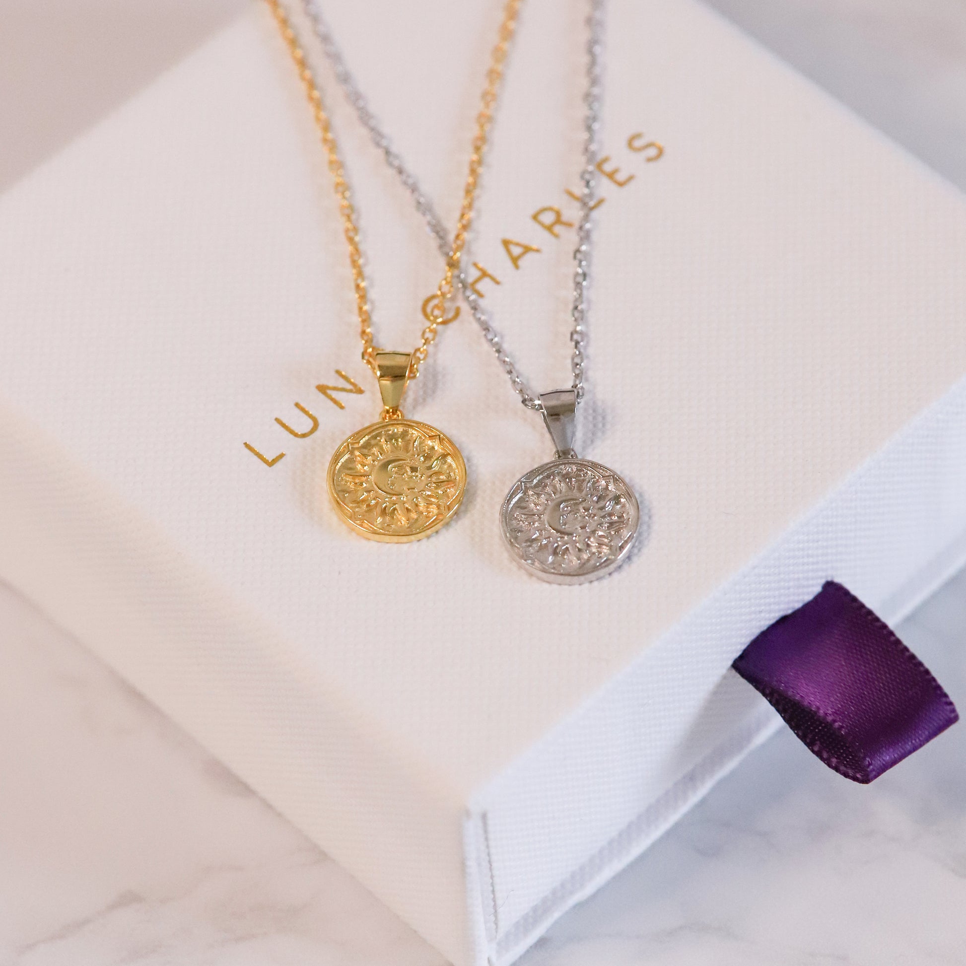 Alba Sun Coin Necklace | 18k Gold Plated