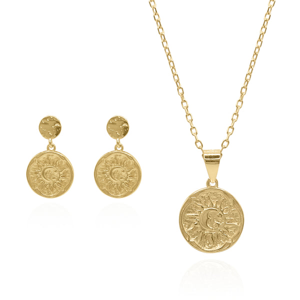 Sun Coin Earring Gift Set | Necklace & Earrings | 18k Gold Plated