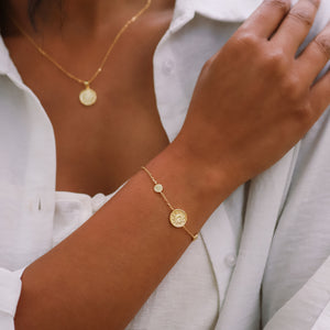 Sun Coin Gift Set | Necklace Earrings & Bracelet | 18k Gold Plated