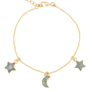 Amelia Aventurine Star & Moon Charm Bracelet | 18k Gold Plated