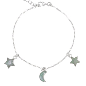 Amelia Aventurine Star & Moon Charm Bracelet | 925 Sterling Silver