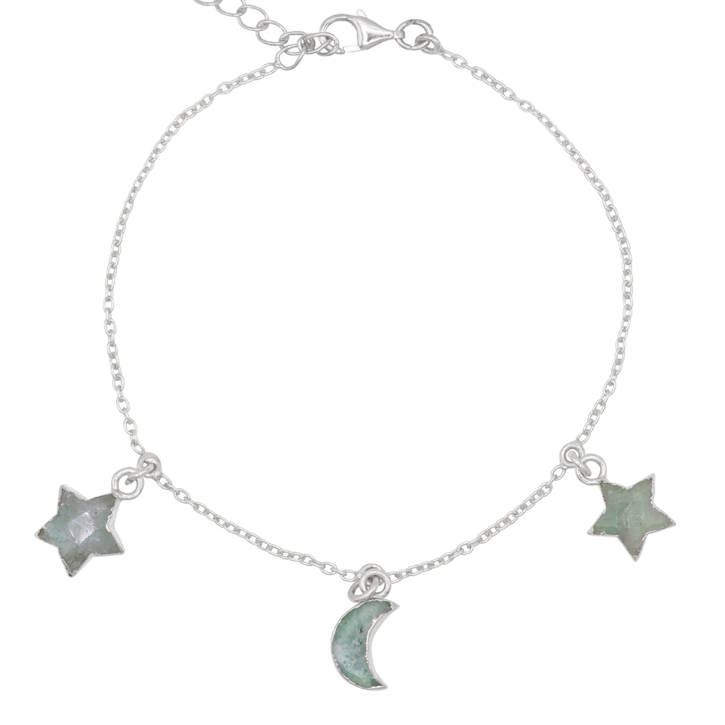 Amelia Aventurine Star & Moon Charm Bracelet 925 Sterling