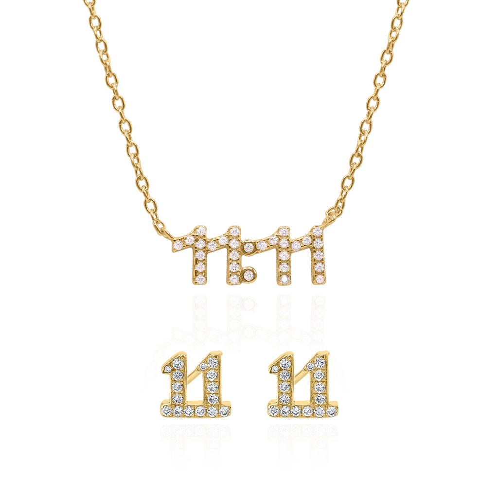 Angel Numbers 11 11 Gift Set Necklace & Stud Earrings 18k Plated