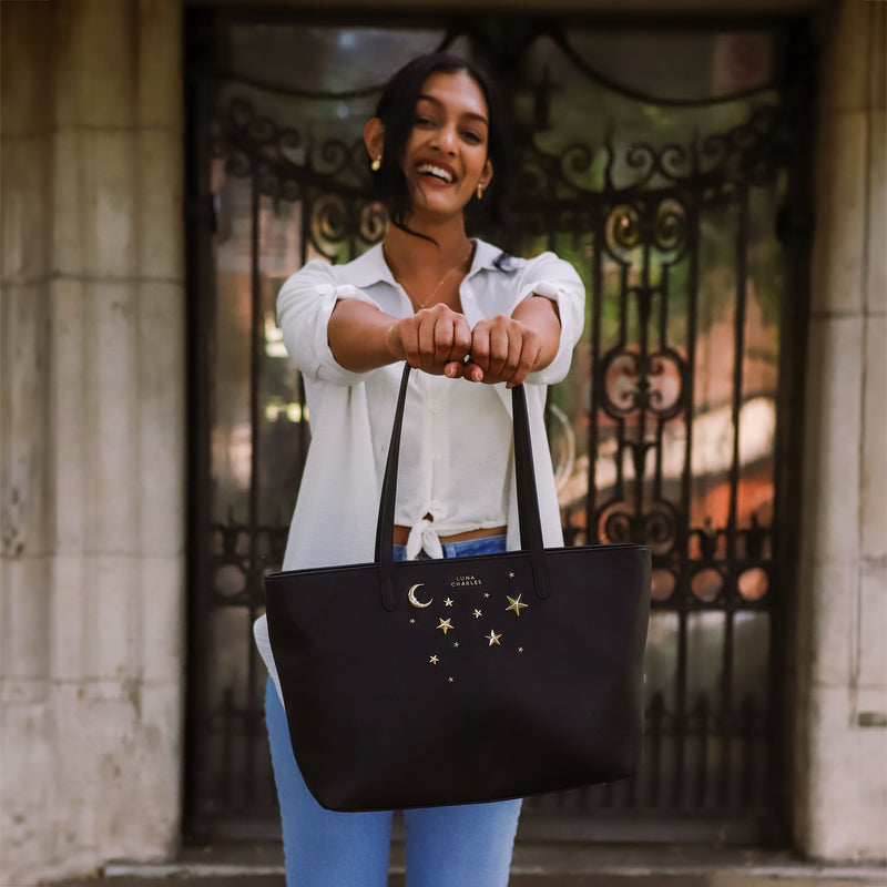 Studded black best sale tote bag