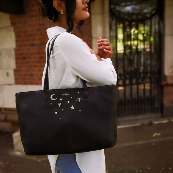 Anya Star Studded Tote Bag - Black & Silver