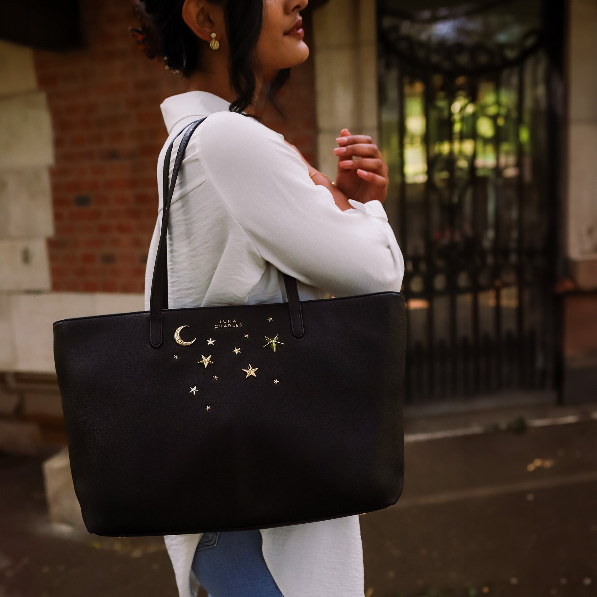 Anya Star Studded Tote Bag - Black & Gold