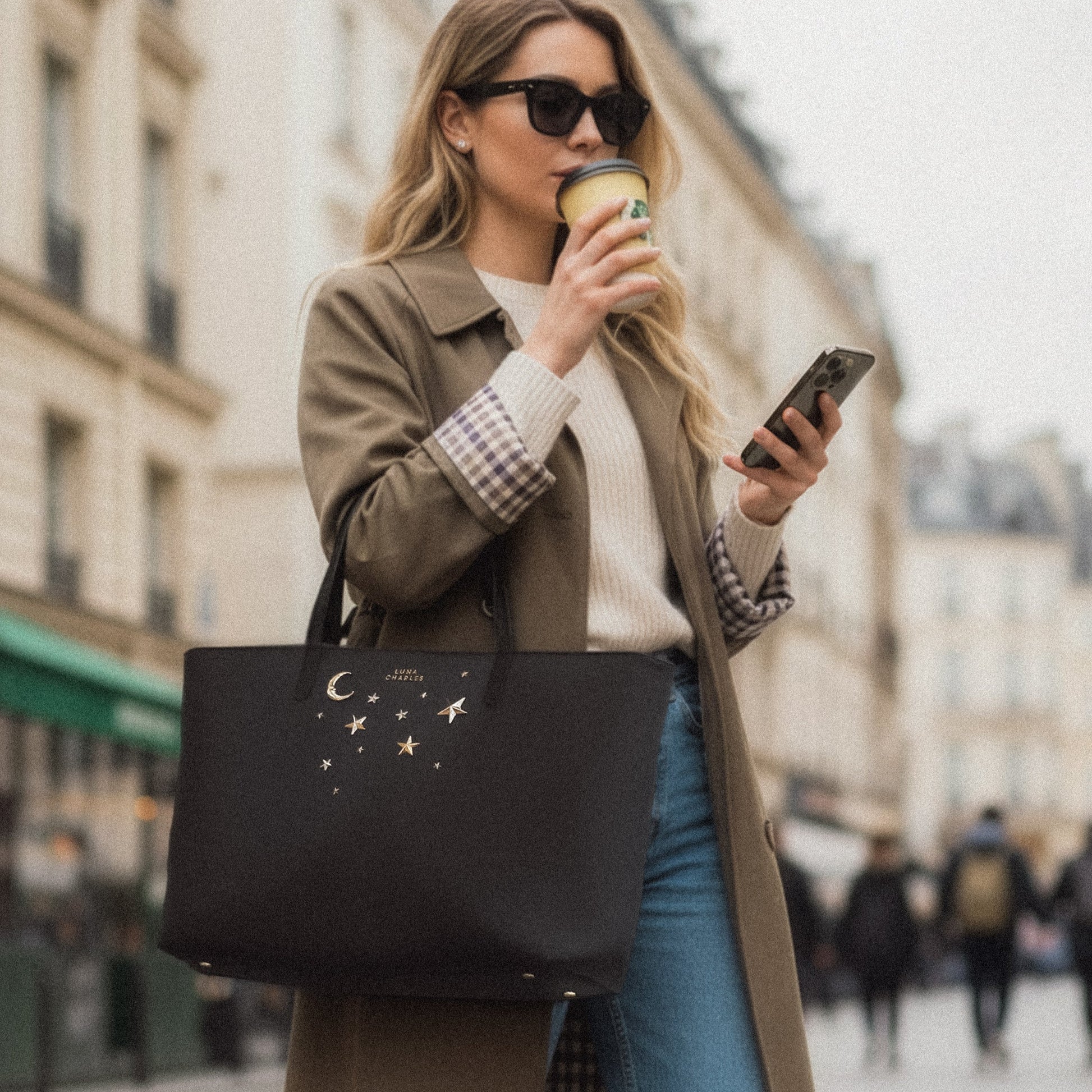 Anya Star Studded Tote Bag - Black & Gold