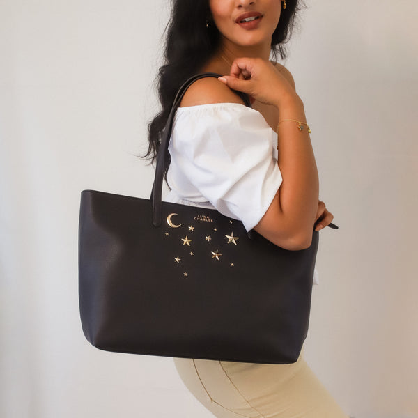 Anya Star Studded Tote Bag - Black & Gold