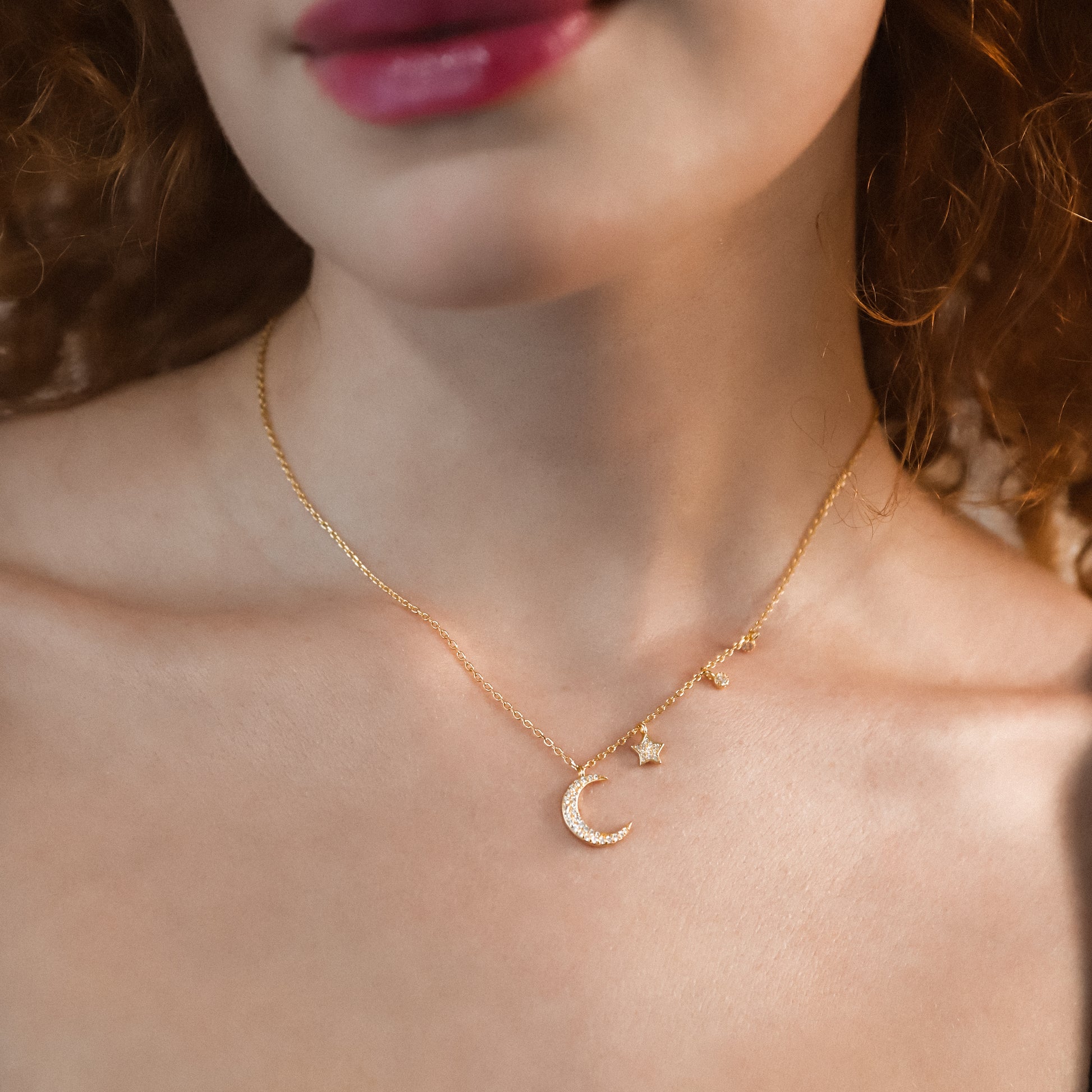 Ariya Moon & Star Charm Necklace | 18k Gold Plated