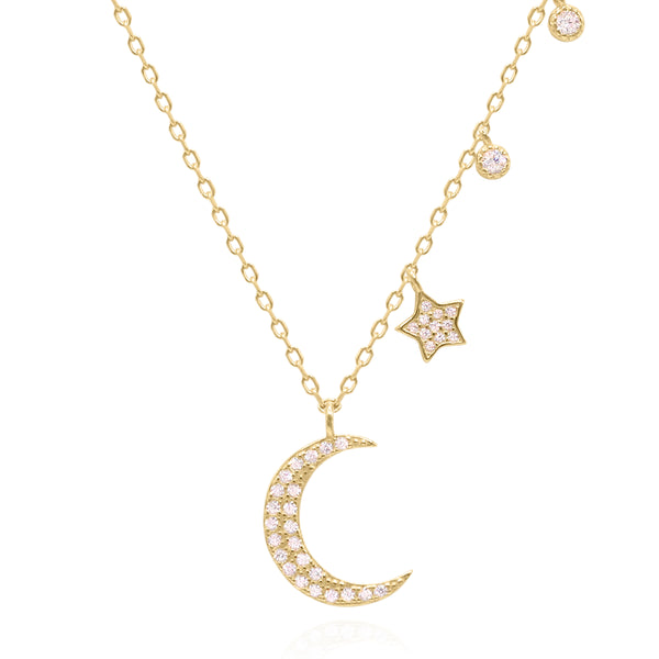 Ariya Moon & Star Charm Necklace | 18k Gold Plated