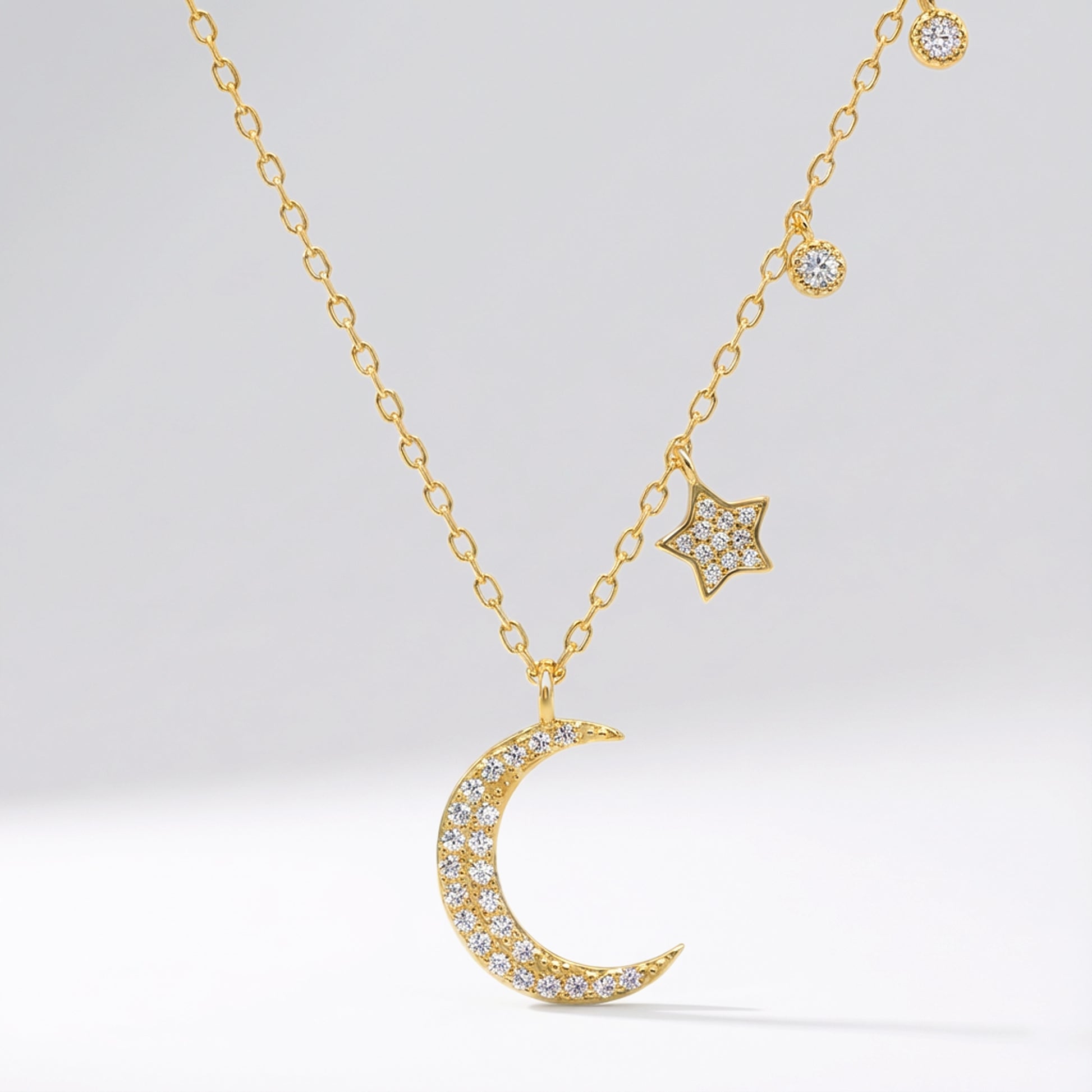 Ariya Moon & Star Charm Necklace | 18k Gold Plated