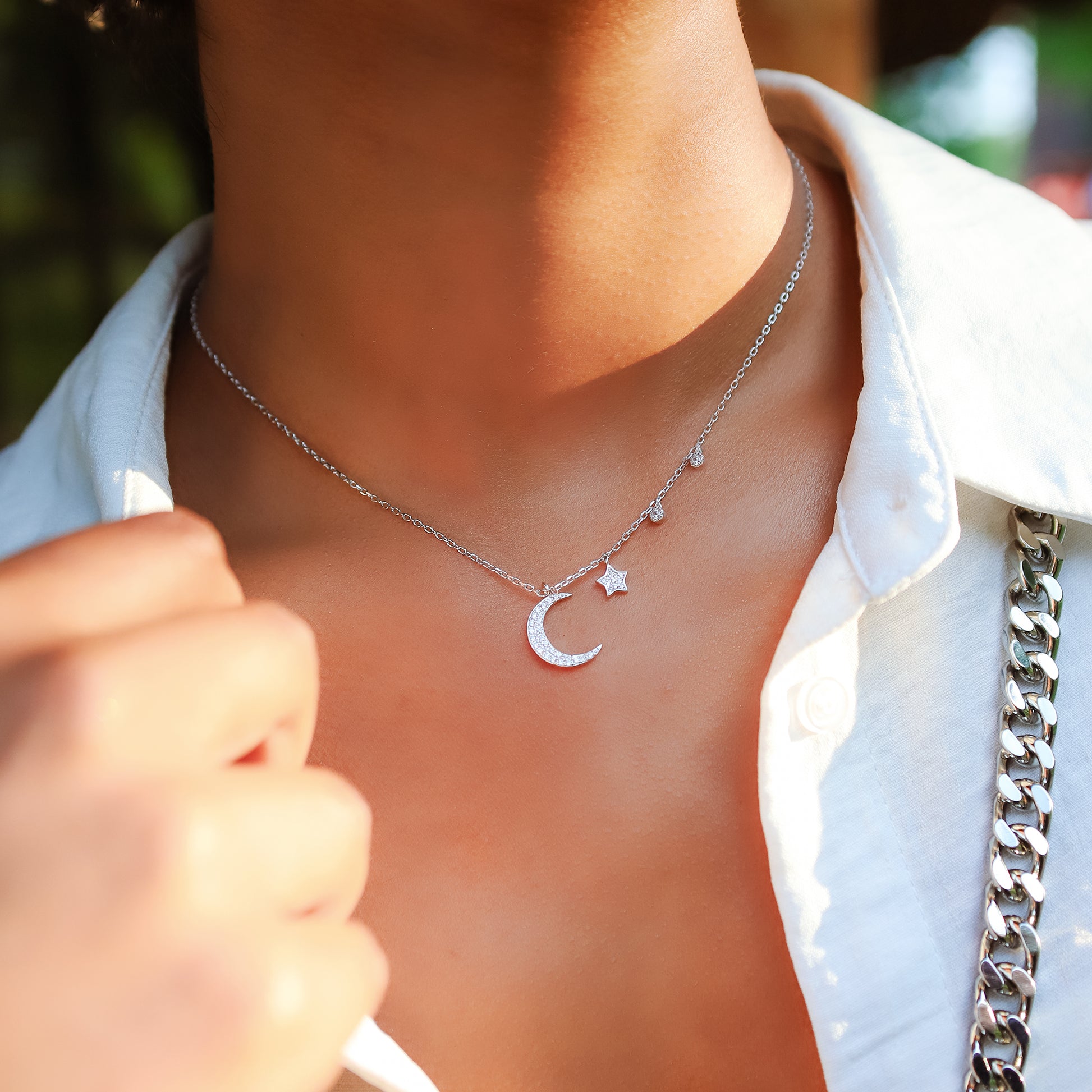 Moon & Star Charm Gift Set | Necklace & Bracelet | 925 Sterling Silver