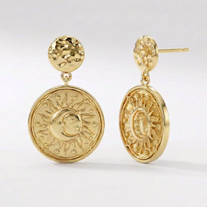 Aruna Sun Coin Drop Earrings | 18k Gold Plated