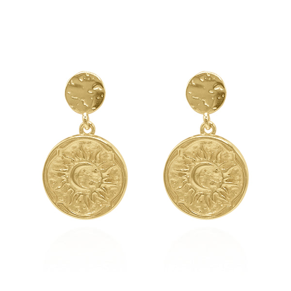 Aruna Sun Coin Drop Earrings | 18k Gold Plated