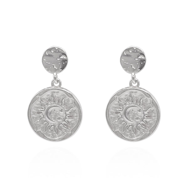 Aruna Sun Coin Drop Earrings | 925 Sterling Silver