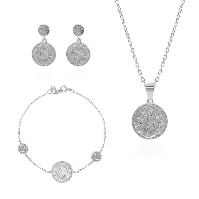 Silver necklace earrings sales and bracelet set