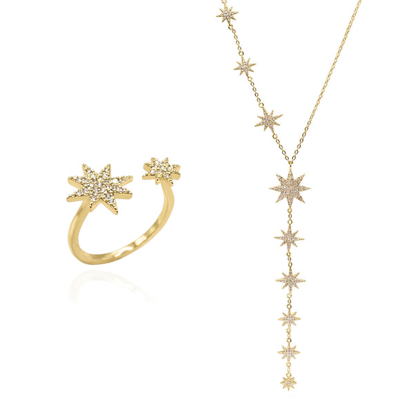 Sparkling Star Gift Set | Necklace & Ring  | 18k Gold Plated