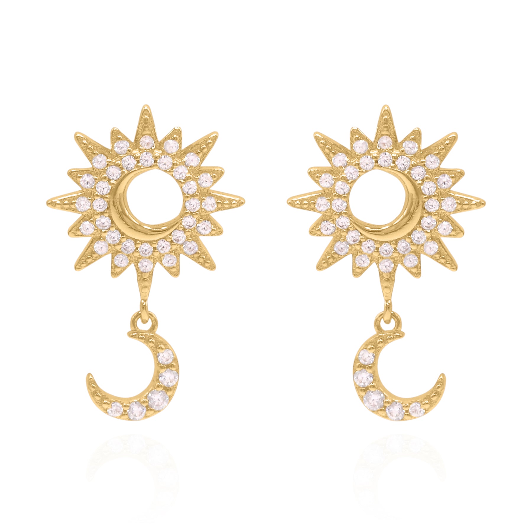 Athena Sun & Moon Drop Earrings | 18k Gold Plated