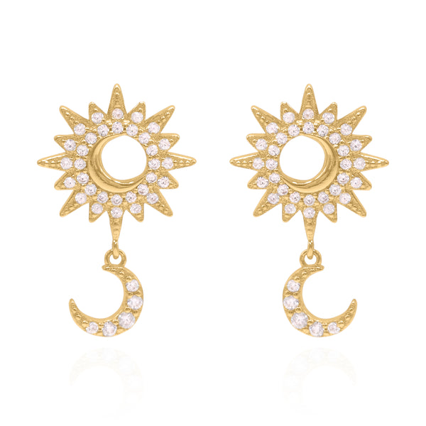 Athena Sun & Moon Drop Earrings | 18k Gold Plated