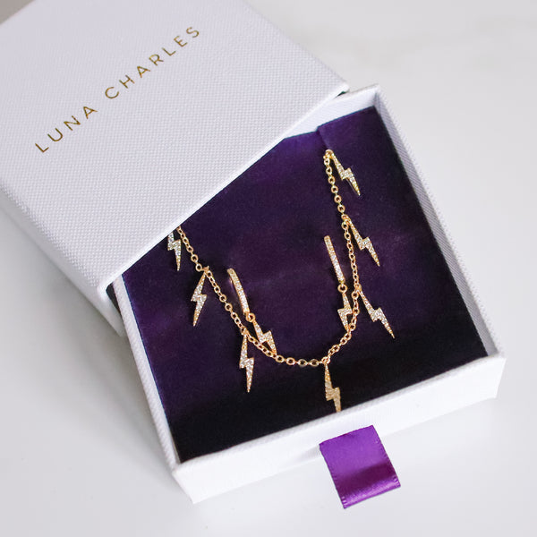 Lightning Bolt Gift Set | Earrings & Necklace | 18k Gold Plated