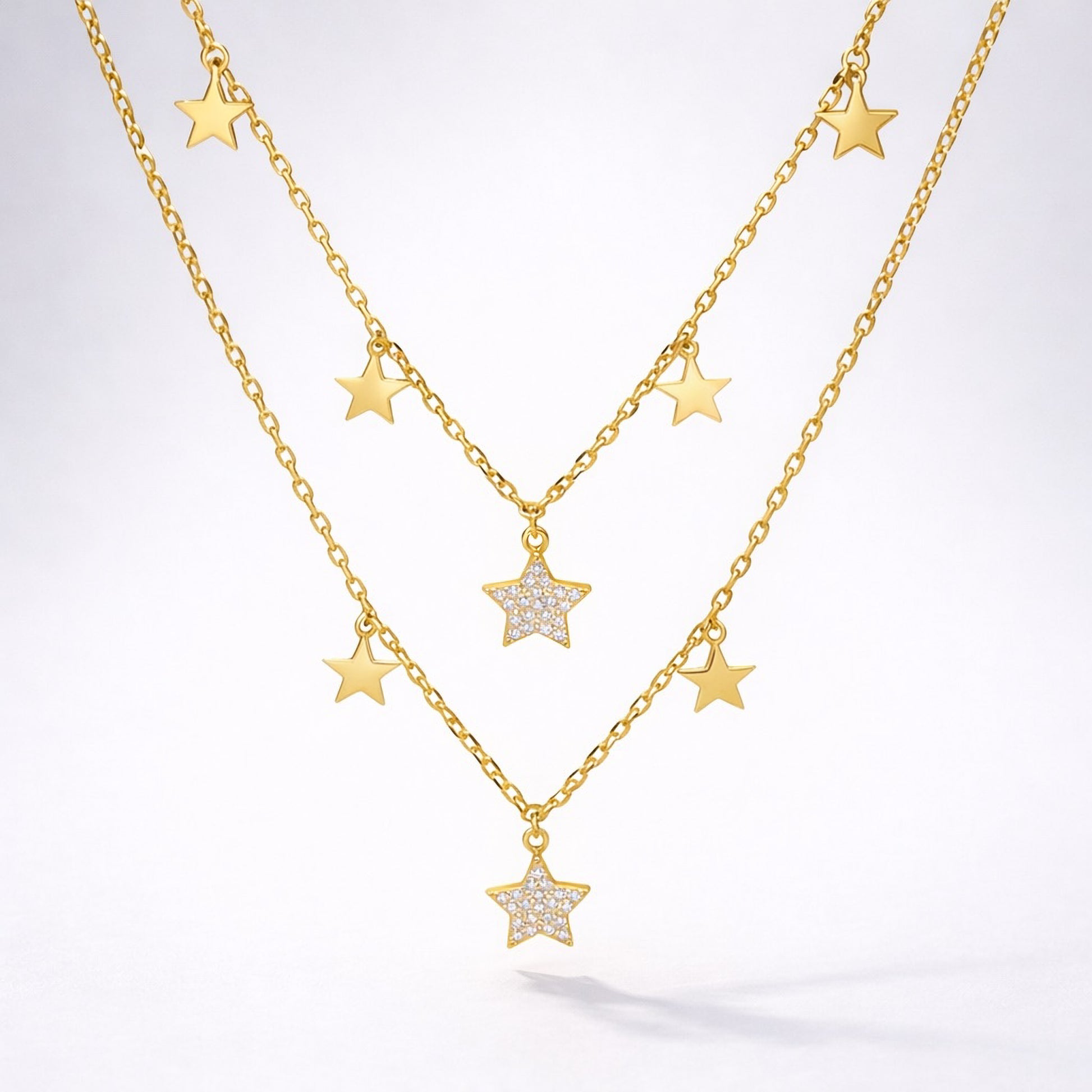 Blake Double Row Star Necklace | 18k Gold Plated