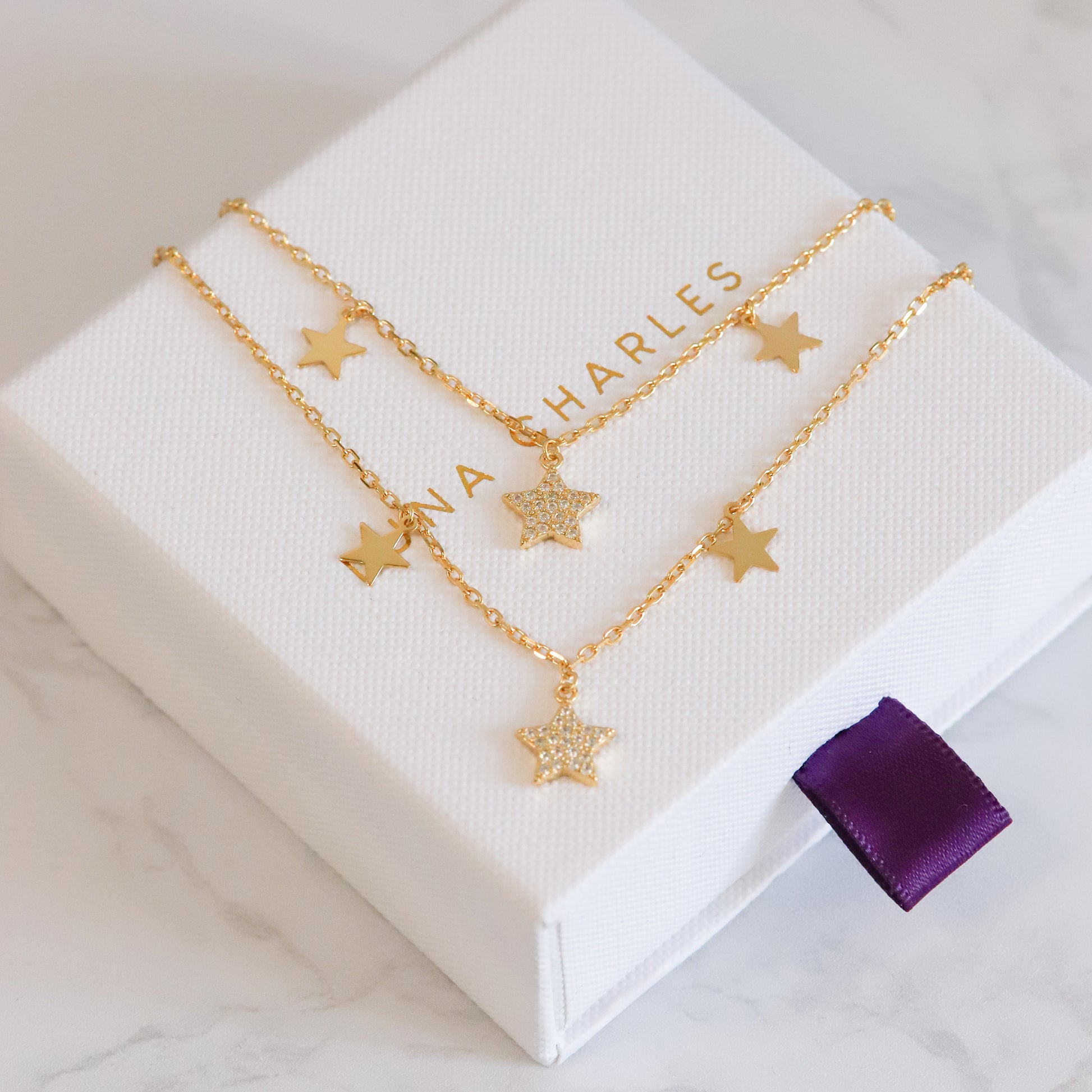 Blake Double Row Star Necklace | 18k Gold Plated