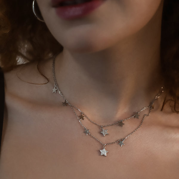 Blake Double Row Star Necklace | 925 Sterling Silver