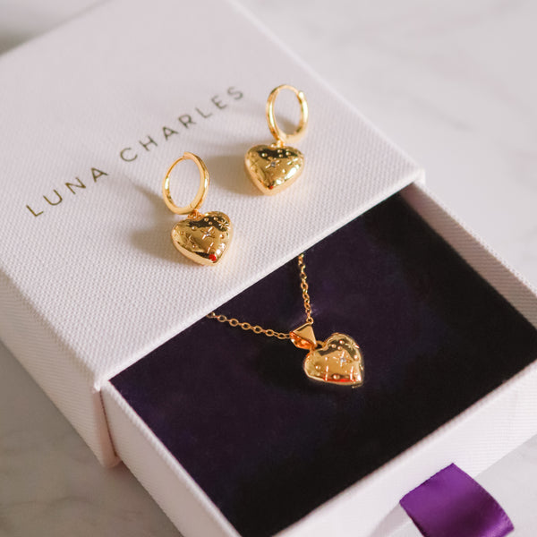 Bubble Heart Gift Set | Earrings & Necklace | 18k Gold Plated