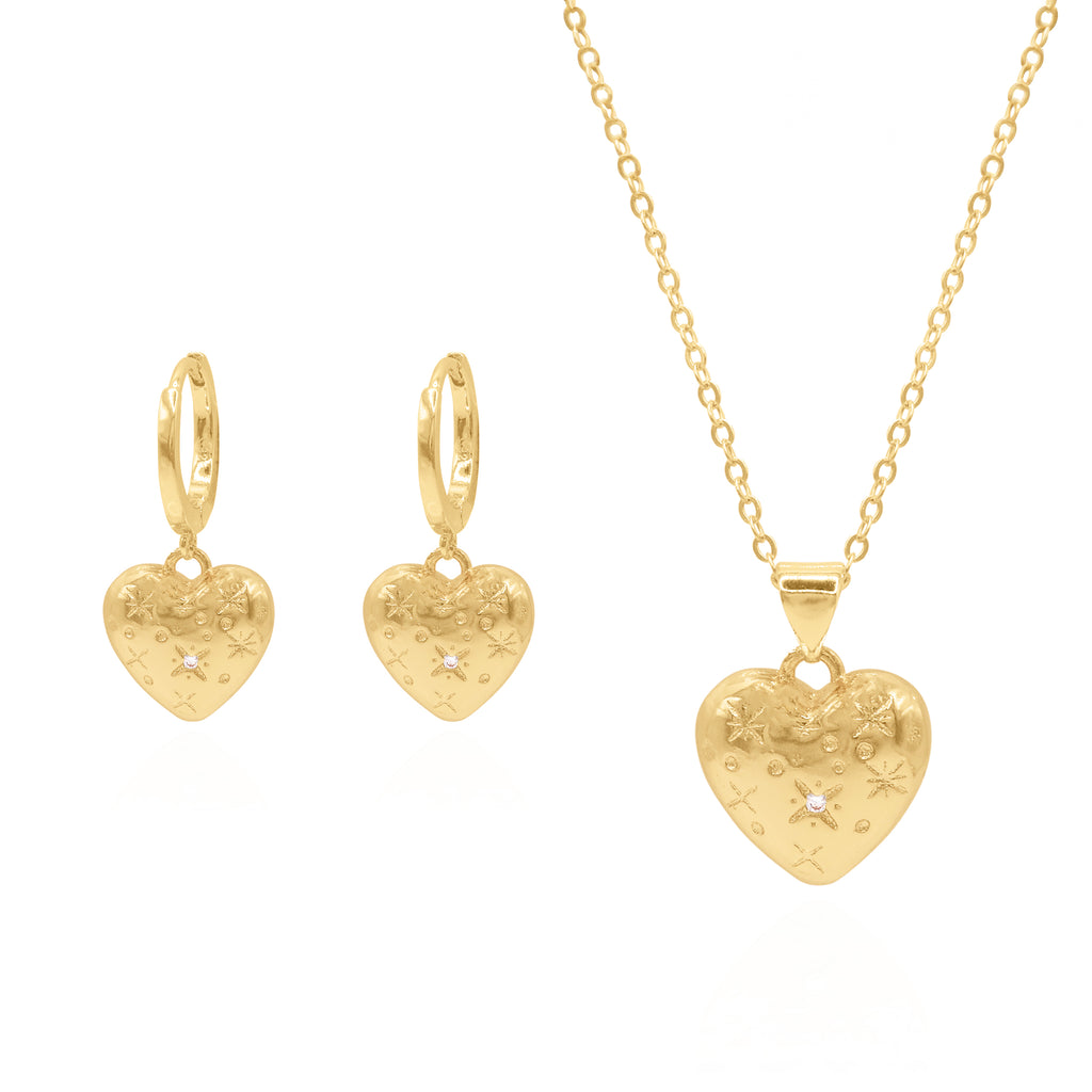 Bubble Heart Gift Set Earrings & Necklace 18k Plated