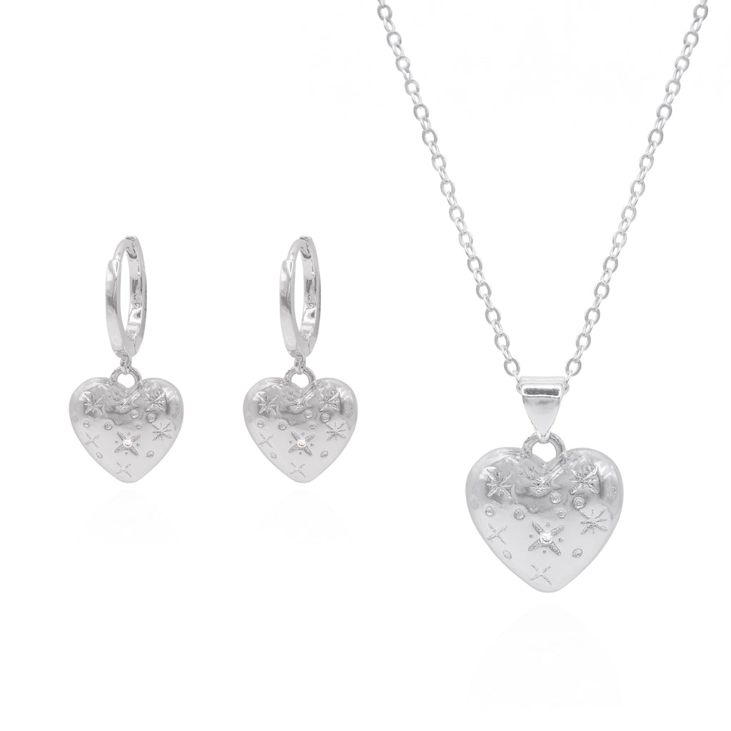 Bubble Heart Gift Set Earrings & Necklace 925 Sterling