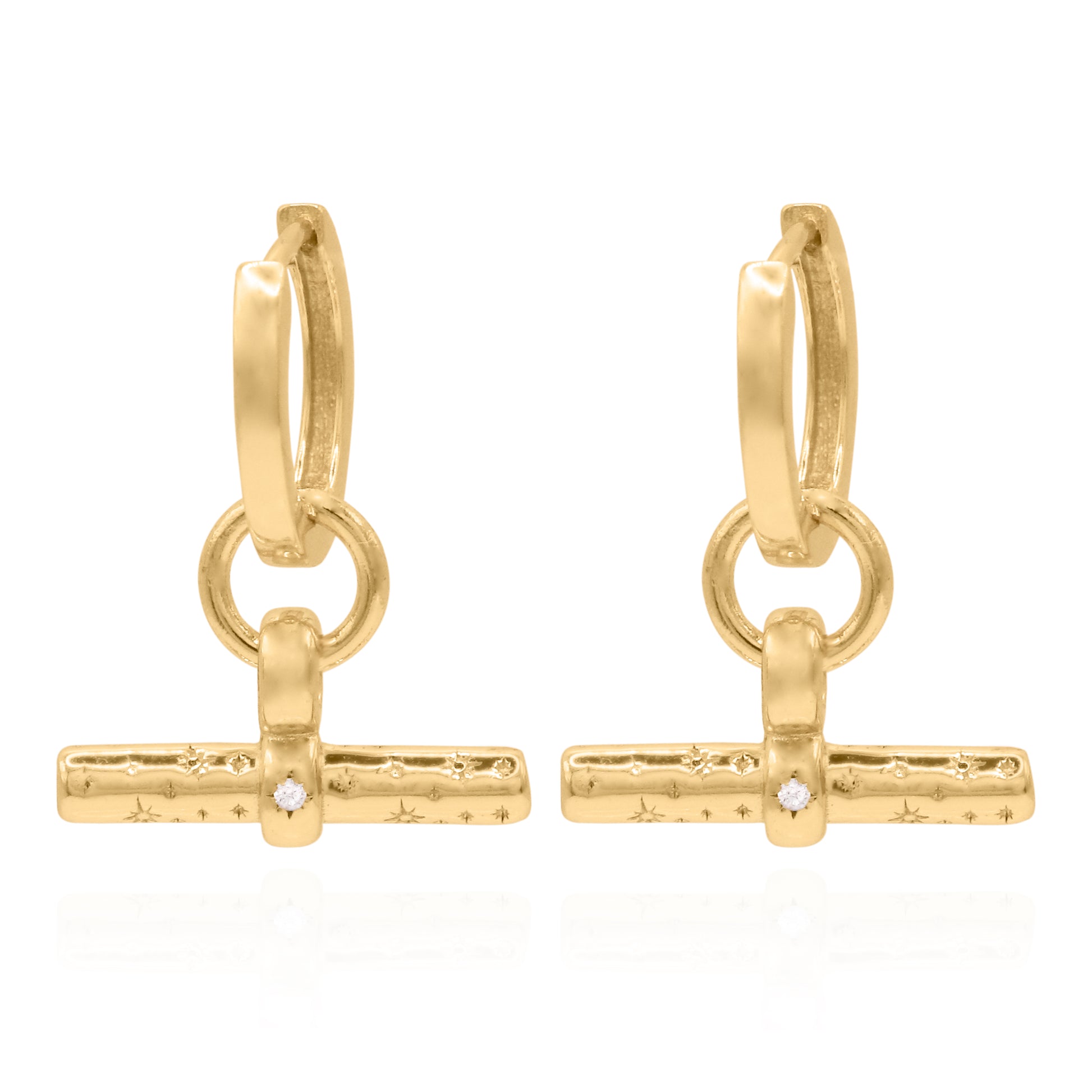 Cassia T-Bar Huggie Earrings | 18k Gold Plated